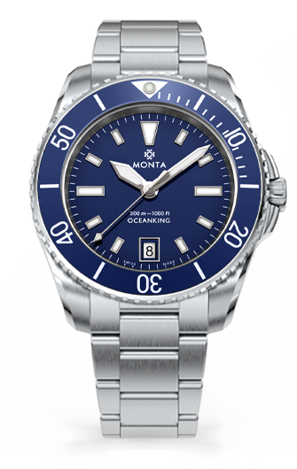Monta Oceanking, 60-Minute Bezel, with Date, Blue Dial, Aluminum Bezel